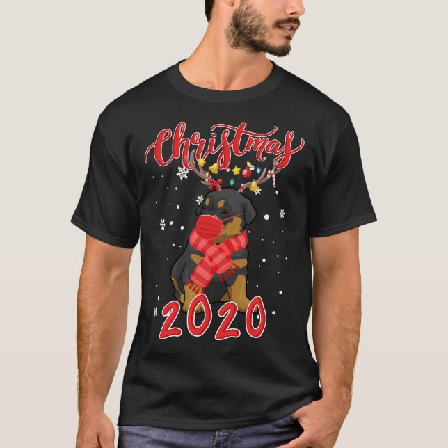 Camiseta Navidades De Perro De Rottweiler Cute 2020 Con Un  (Anverso)