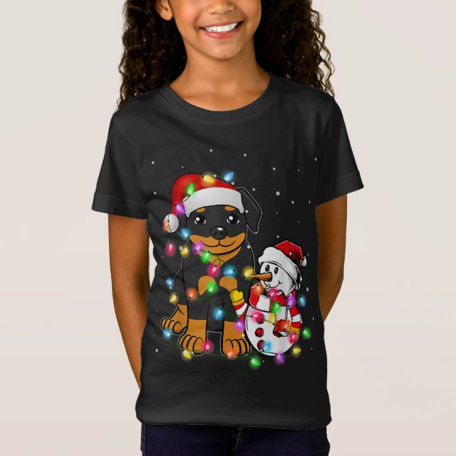 Camiseta Navidades de perro de Rottweiler divertidos Snowma (Anverso)