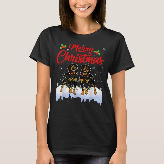 Camiseta Navidades de perro de Rottweiler iluminan a Gorra  (Anverso)