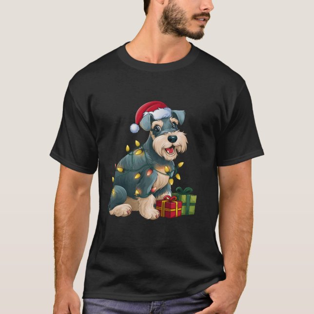 Camiseta Navidades de perro de Santa Giant Schnauzer ilumin (Anverso)
