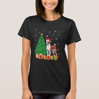Camiseta Navidades de Perro de Santa Hat Basenji iluminan á