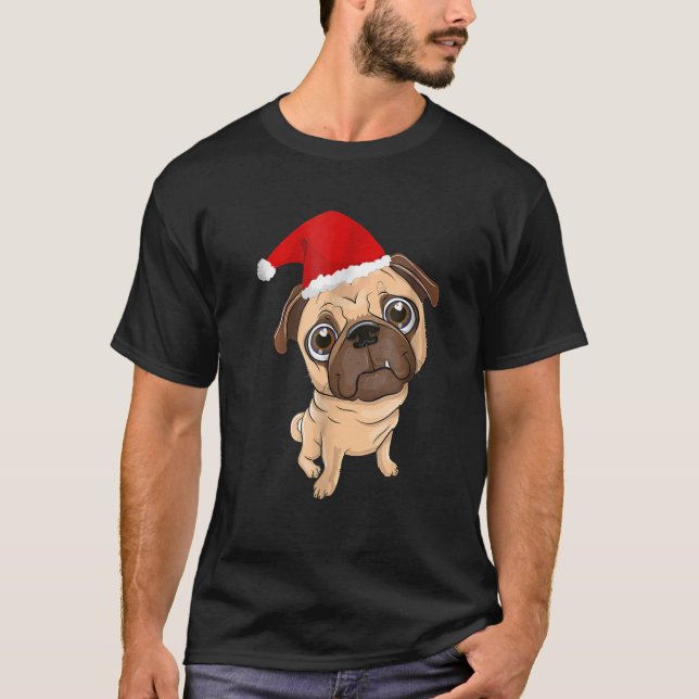 Camiseta Navidades De Perro De Santa Hat Pug Camisas Pajama (Anverso)