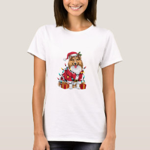 Camiseta Navidades de perro de Santa Sheltie de alumbrado n