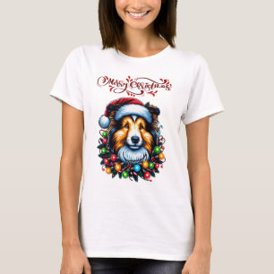 Camiseta Navidades de perro de Shetland Gorra Xmas