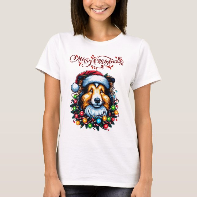 Camiseta Navidades de perro de Shetland Gorra Xmas (Anverso)