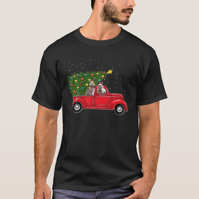 Camiseta Navidades de Perro de Weimaraner en Camión Rojo co (Anverso)