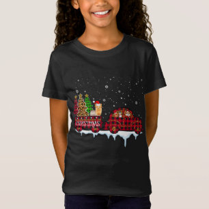 Camiseta Navidades de perro de Yorkshire Red Plaid Truck Sa