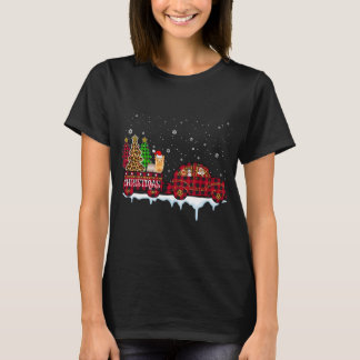 Camiseta Navidades de perro de Yorkshire Red Plaid Truck Sa