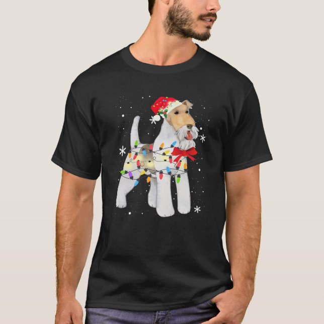 Camiseta Navidades de Perro del Pelo Fox Terrier encienden  (Anverso)