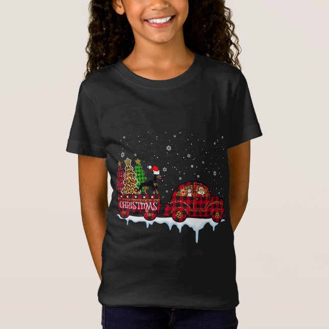 Camiseta Navidades de perro doberman camionetas rojas de pl (Anverso)