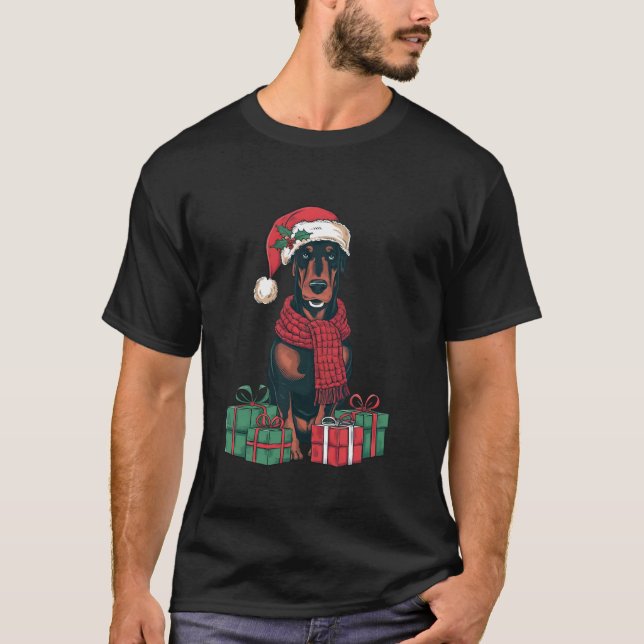Camiseta Navidades de Perro Doberman Traje Noches de Perro  (Anverso)
