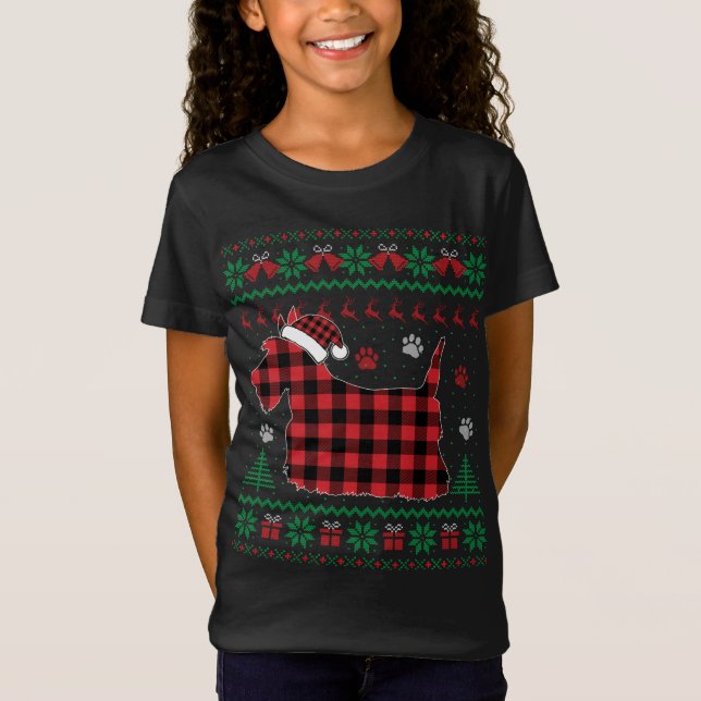 Camiseta Navidades De Perro Escoceses Pajama Red Plaid Scot (Anverso)