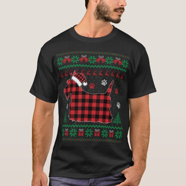Camiseta Navidades De Perro Escoceses Pajama Red Plaid Scot (Anverso)