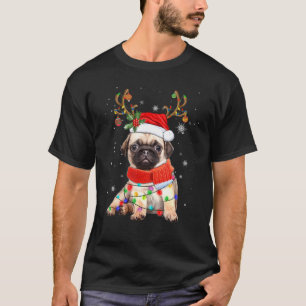 Camiseta Navidades de perro pug reno Santa Hat Xmas Luz Pa