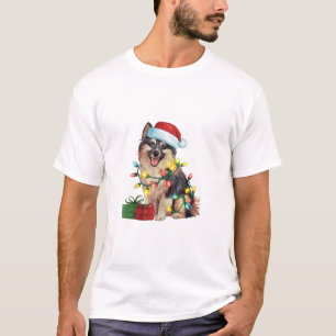 Camiseta Navidades de Perro Spitz Alemán iluminando Santa H
