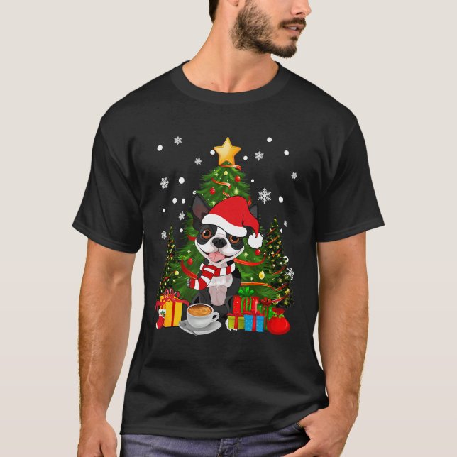 Camiseta Navidades de Perro Terrier de Boston son árboles d (Anverso)
