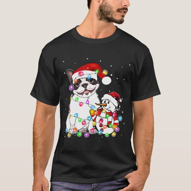 Camiseta Navidades de Perro Terrier de Boston Tee Snowman e (Anverso)