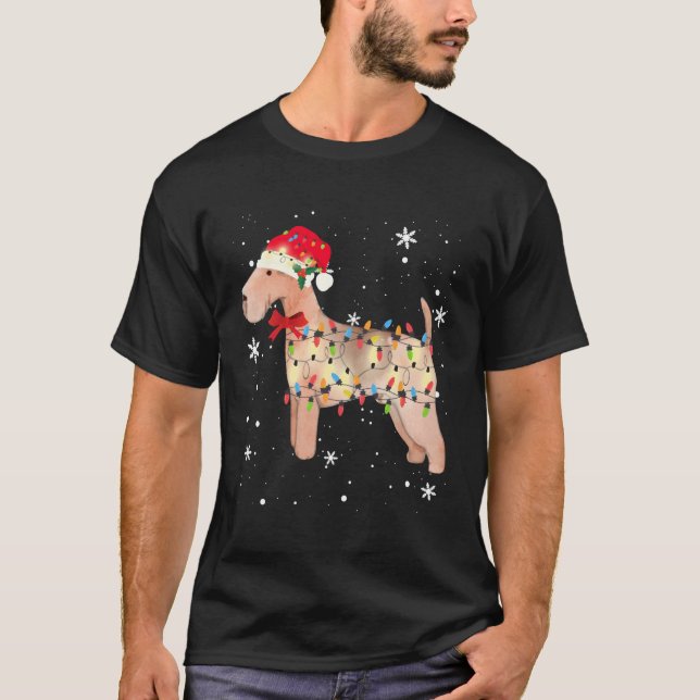 Camiseta Navidades de Perro Terrier de Lakeland Encenden Na (Anverso)
