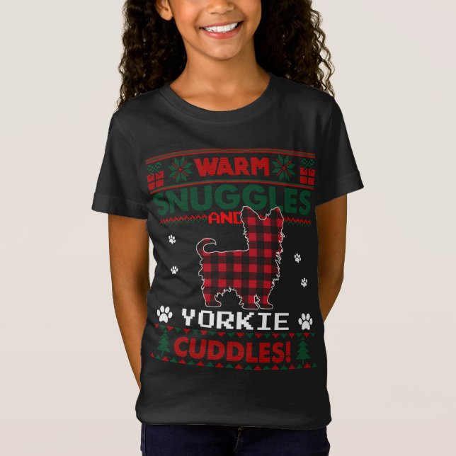 Camiseta Navidades de perro yorkie Navidades feos de Pajama (Anverso)