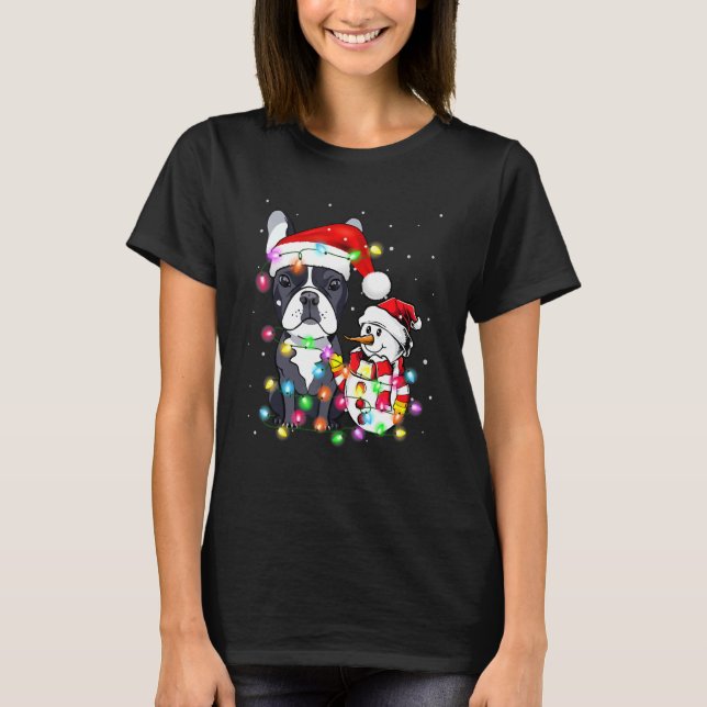Camiseta Navidades de perros Bulldoges franceses iluminan P (Anverso)