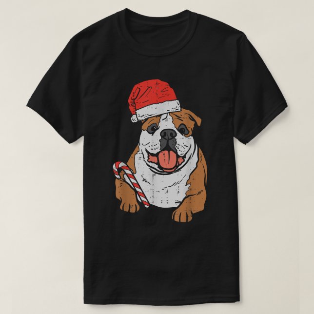 Camiseta Navidades de perros Bulldoges ingleses de Santa Ha (Diseño del anverso)