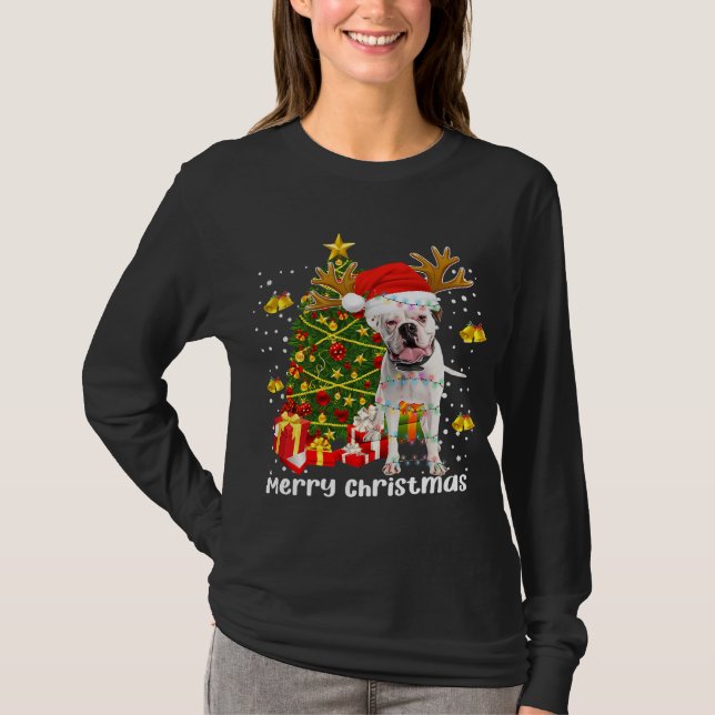 Camiseta Navidades de perros de boxeo blanco iluminan sombr (Anverso)
