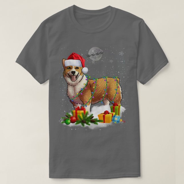 Camiseta Navidades de perros de Cardigan Welsh Corgi ilumin (Diseño del anverso)