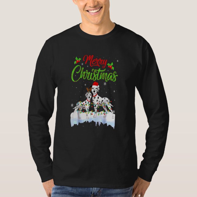 Camiseta Navidades de perros de Dalmacia iluminan a perro d (Anverso)