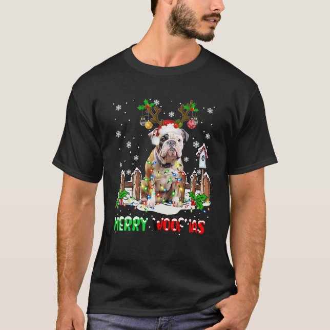 Camiseta Navidades de perros de Pitbull y renos de Santa Re (Anverso)