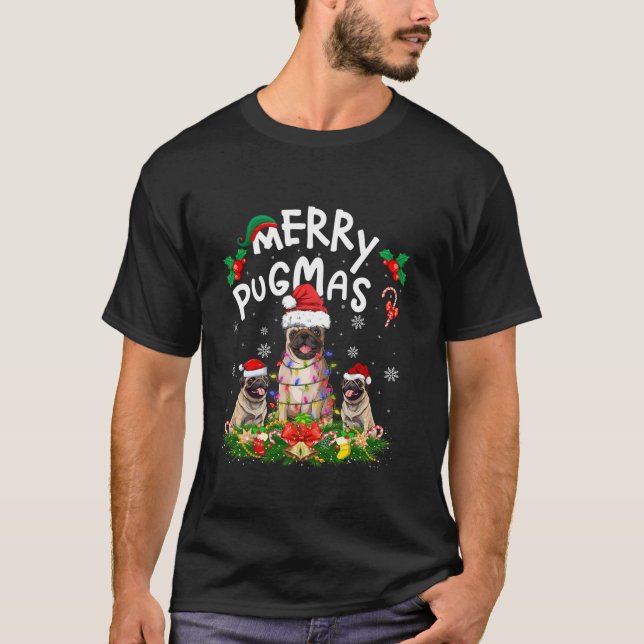Camiseta Navidades de perros de Santa Pug iluminados por na (Anverso)
