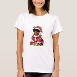 Camiseta Navidades de perros de Santa Rottweiler iluminados