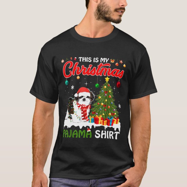 Camiseta Navidades de perros de Shih Tzu iluminan al Gorra  (Anverso)