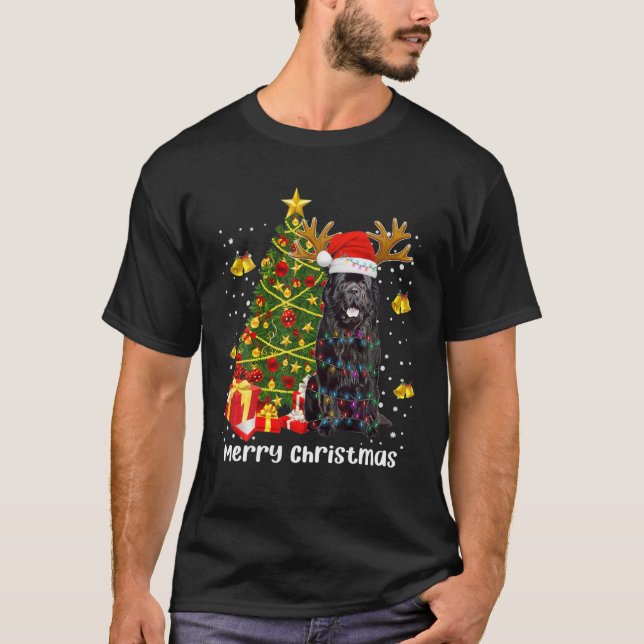 Camiseta Navidades de perros de Terranova iluminan árboles  (Anverso)