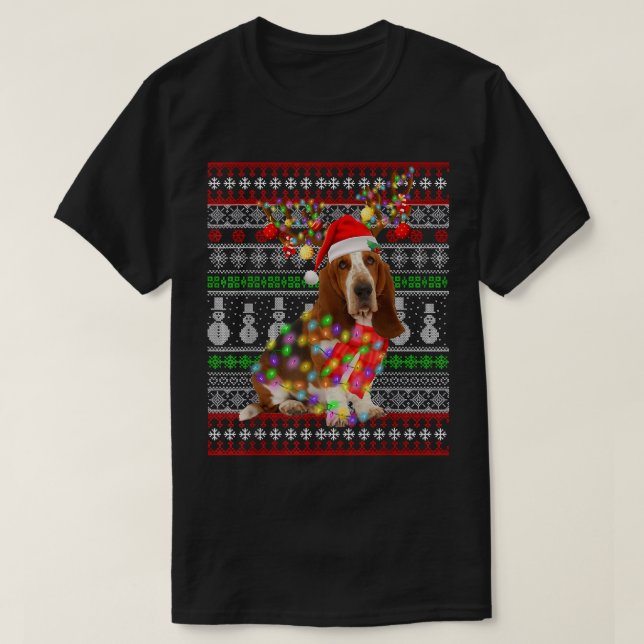Camiseta Navidades de perros honrados en Santa Basset ilumi (Diseño del anverso)