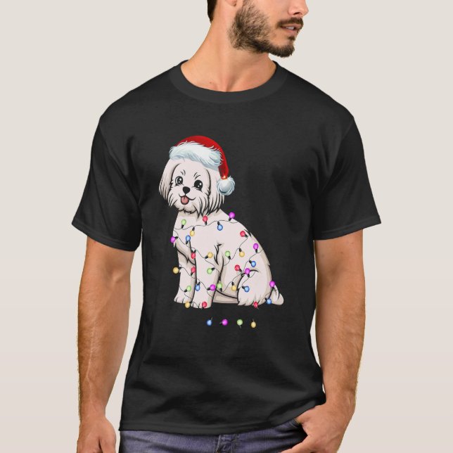 Camiseta Navidades de perros malteses disfrazan Santa Hat n (Anverso)