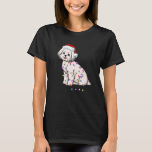 Camiseta Navidades de perros malteses disfrazan Santa Hat n