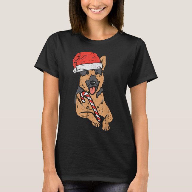 Camiseta Navidades de perros pastores alemanes de Santa Hat (Anverso)