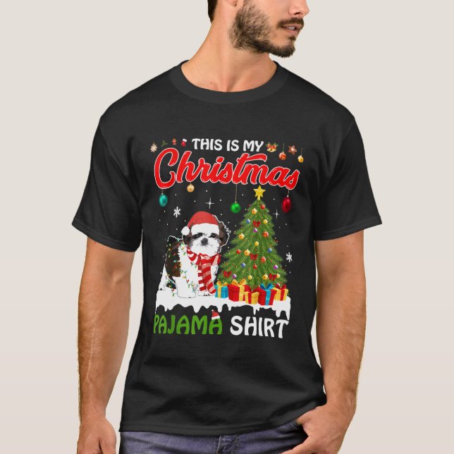 Camiseta Navidades de perros shih tuzu iluminan a divertida (Anverso)