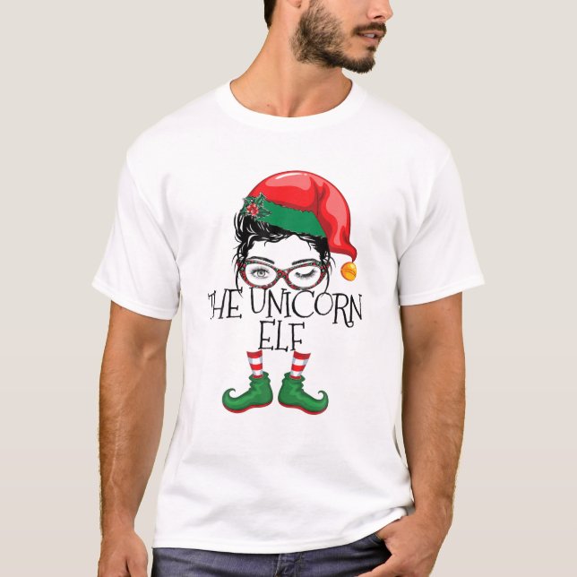 Camiseta Navidades de pijamas familiares de elfo unicornio (Anverso)