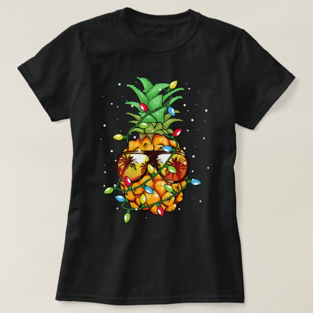Camiseta Navidades de piña usan luces de gafas de sol para  (Diseño del anverso)