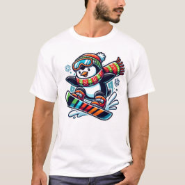Camiseta navidades de pingüino en snowboard