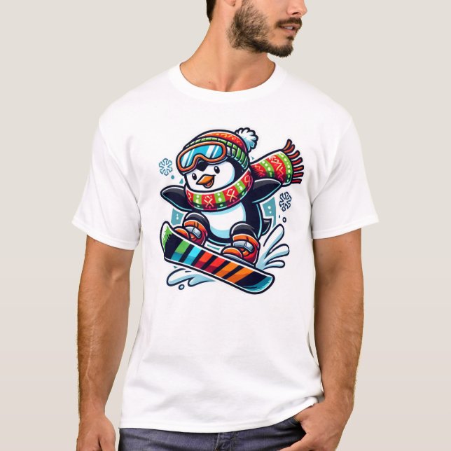 Camiseta navidades de pingüino en snowboard (Anverso)