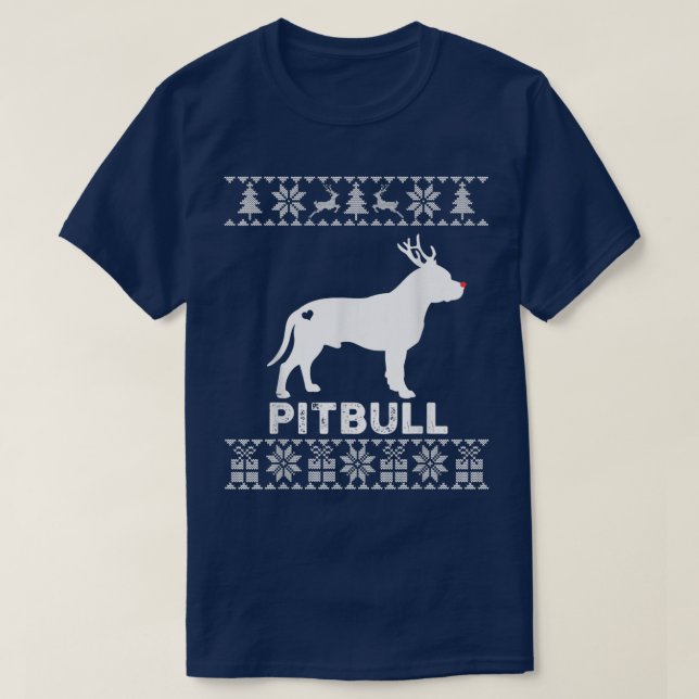 Camiseta Navidades de Pitbull Dog Lover renos Fea Christma (Diseño del anverso)