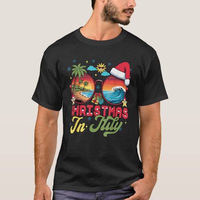 Camiseta Navidades de playa de Santa Claus Sungafas en juli (Anverso)