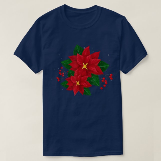 Camiseta Navidades de Poinsettia Roja Xmas Poinsettia Flowe (Diseño del anverso)