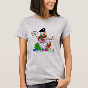 Camiseta Navidades de policía de Snowman iluminan árbol d
