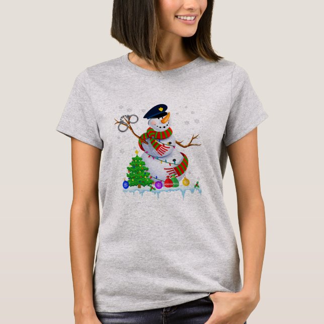 Camiseta Navidades de policía de Snowman iluminan árbol de  (Anverso)