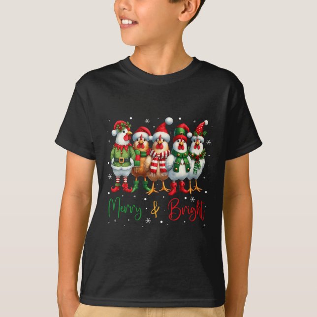 Camiseta Navidades de pollo divertidos iluminan la granja a (Anverso)