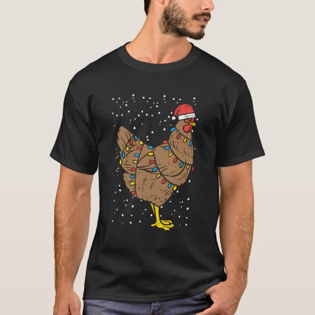 Camiseta Navidades de pollo en Santa Hat iluminan divertida (Anverso)