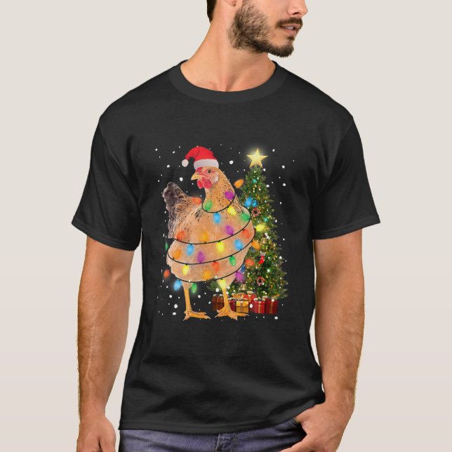 Camiseta Navidades de pollo feos iluminan el árbol Santa Ha (Anverso)